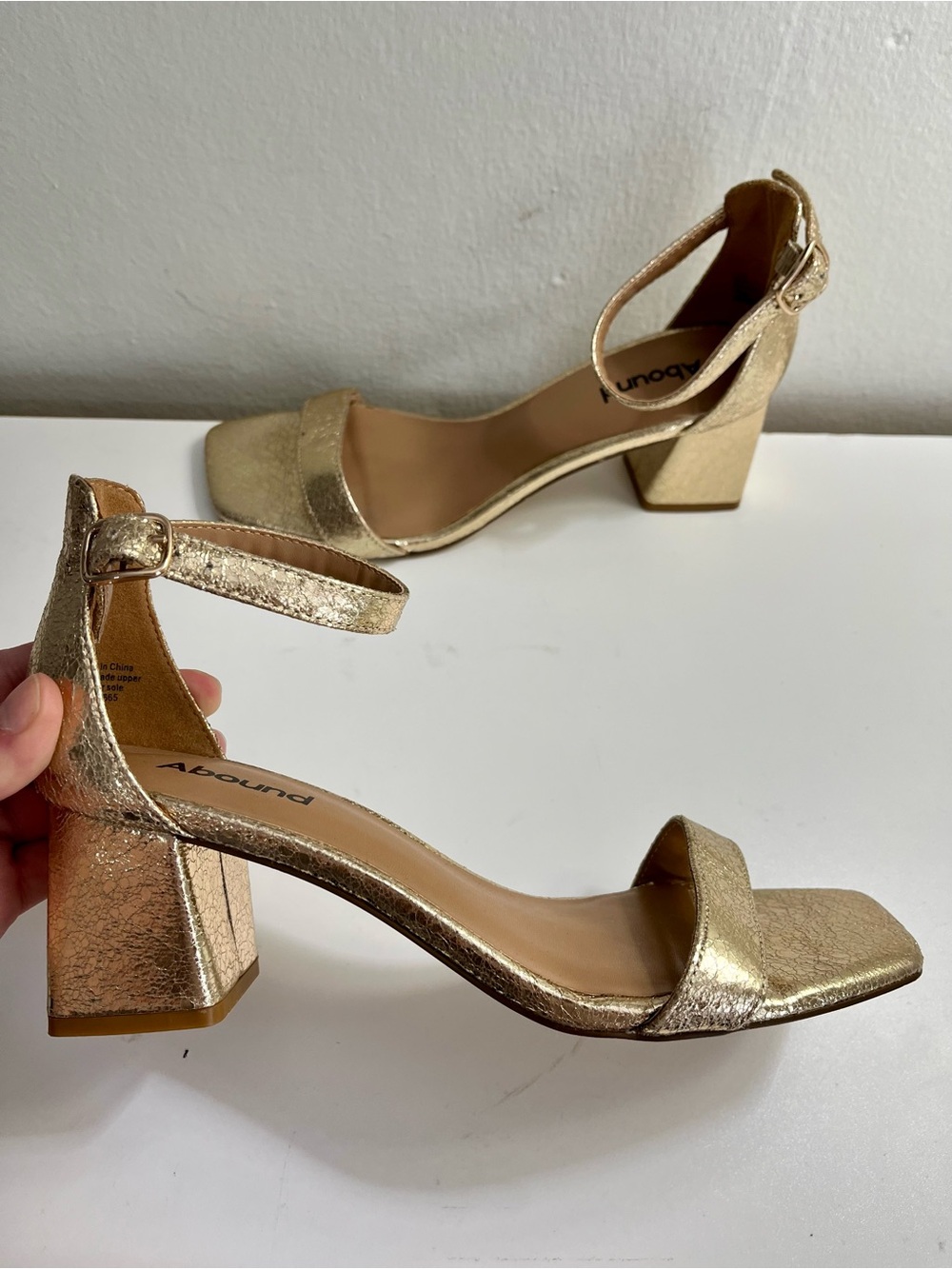 Abound Gold Metallic Ankle Strap Block Heels Size 6.5